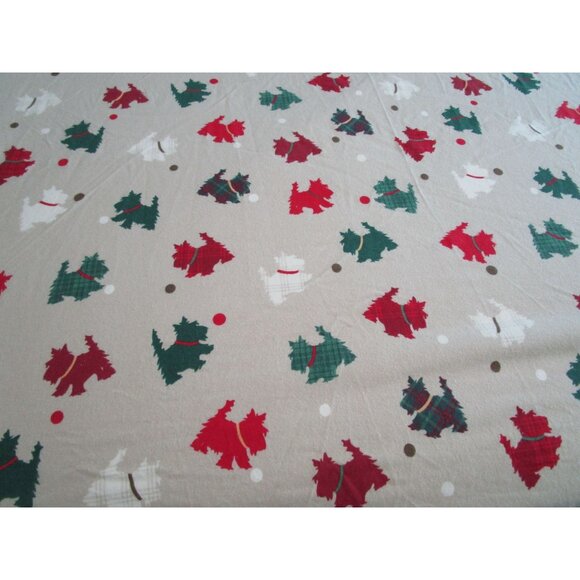 Martha Stewart Collection Queen Flannel Sheet Set Christmas Plaid Scotty Dog - Picture 9 of 16